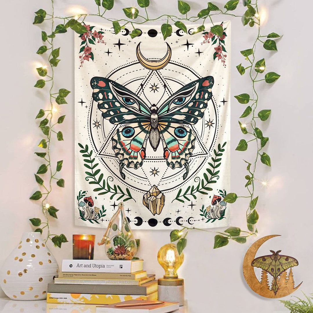 Olivenorma Boho Butterfly Moth Flower Moon Phase Tapestry - image 3
