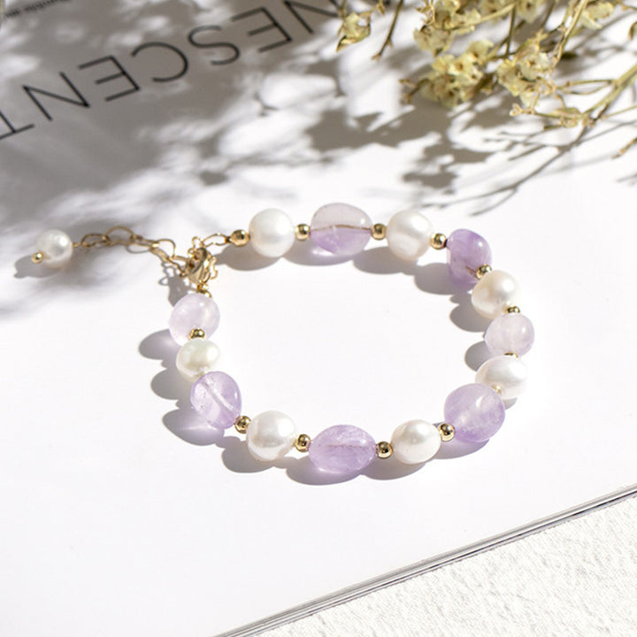 Natural Crystal Pearl Gemstone Bracelet - Amethyst - image 6