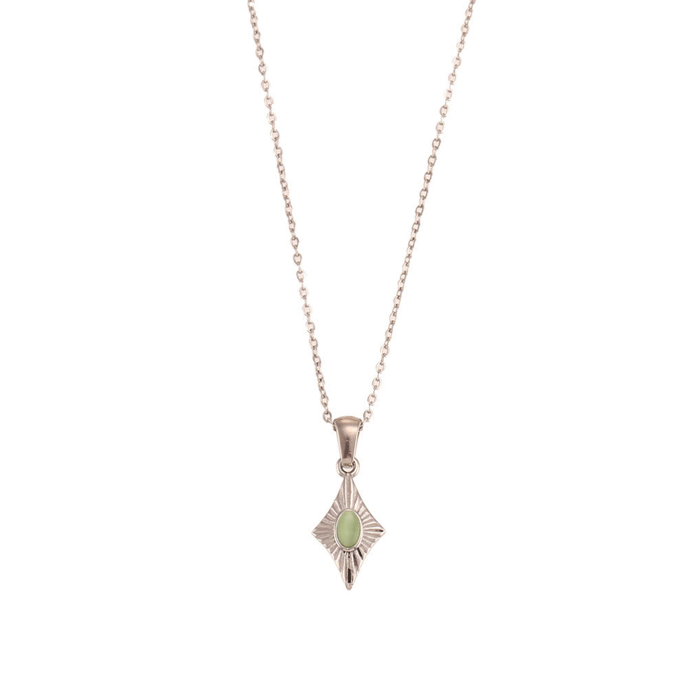 Olivenorma Cat's Eye Pendant Sweater Stainless Steel Necklace - Grass Green Cat's Eye Stone&Silver - image 7
