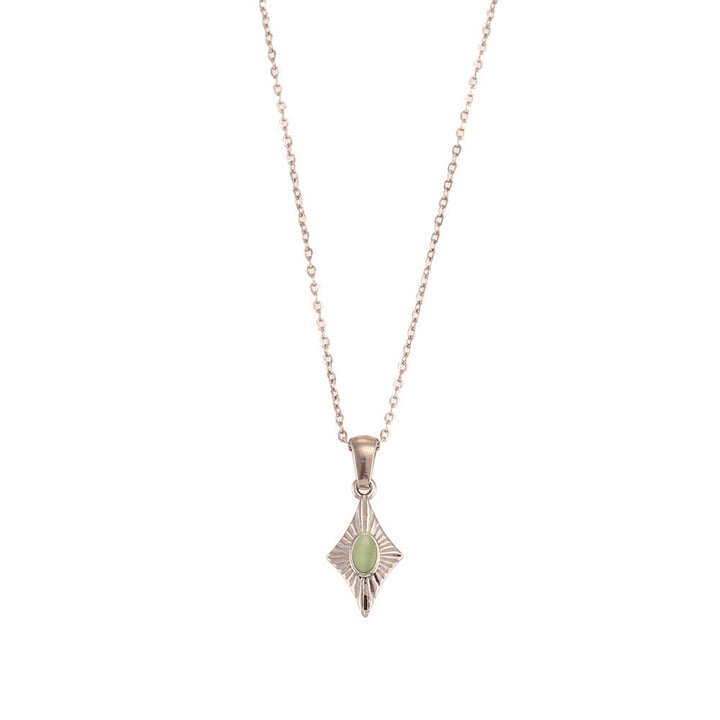 Olivenorma Cat's Eye Pendant Sweater Stainless Steel Necklace - Grass Green Cat's Eye Stone&Silver - image 7