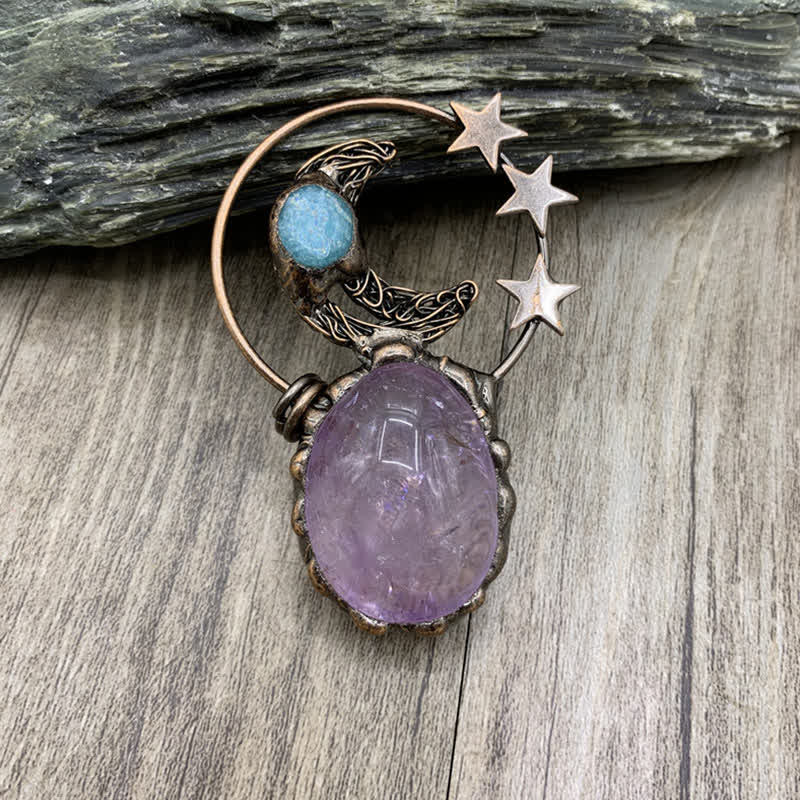 Olivenorma Bohemia Rose Quartz Amethyst Moon Star Necklace - Amethyst - image 1