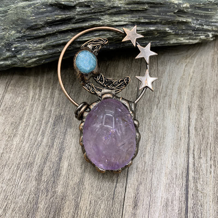 Olivenorma Bohemia Rose Quartz Amethyst Moon Star Necklace - Amethyst - image 1