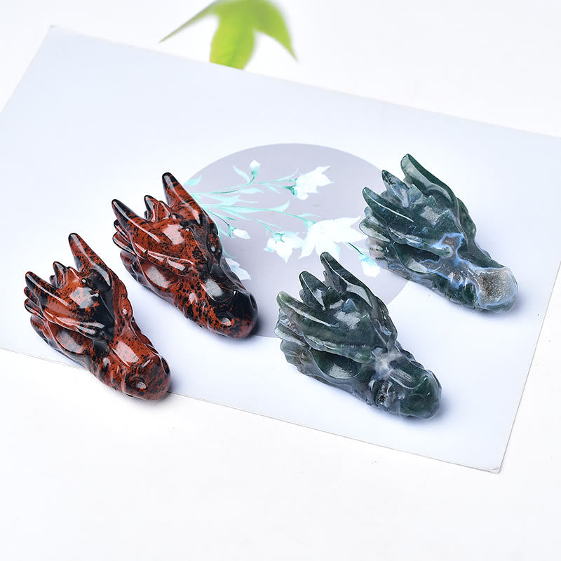 Olivenorma Mahogany Obsidian Moss Agate Dragon Head Gemstone Decoration - image 6