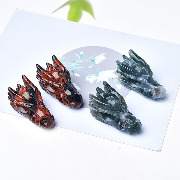 Olivenorma Mahogany Obsidian Moss Agate Dragon Head Gemstone Decoration - image 6