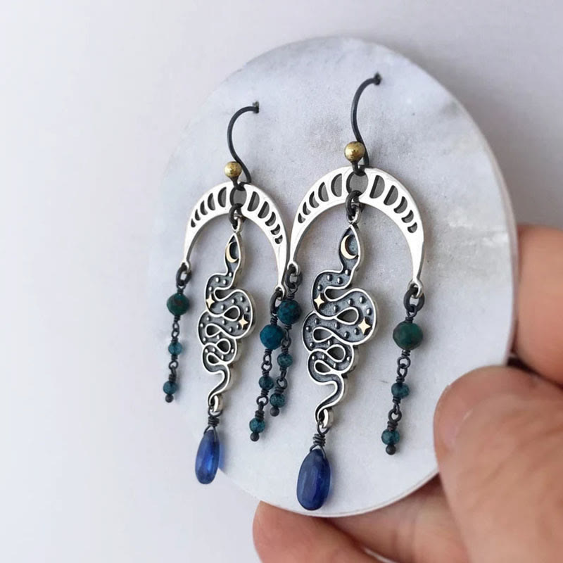 Olivenorma Moon Star Snake Earrings Sapphire Drop Witch Earrings - image 3