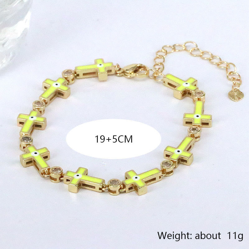 Olivenorma Color Dripping Evil Eye Alloy Cross Beads Bracelet - image 10