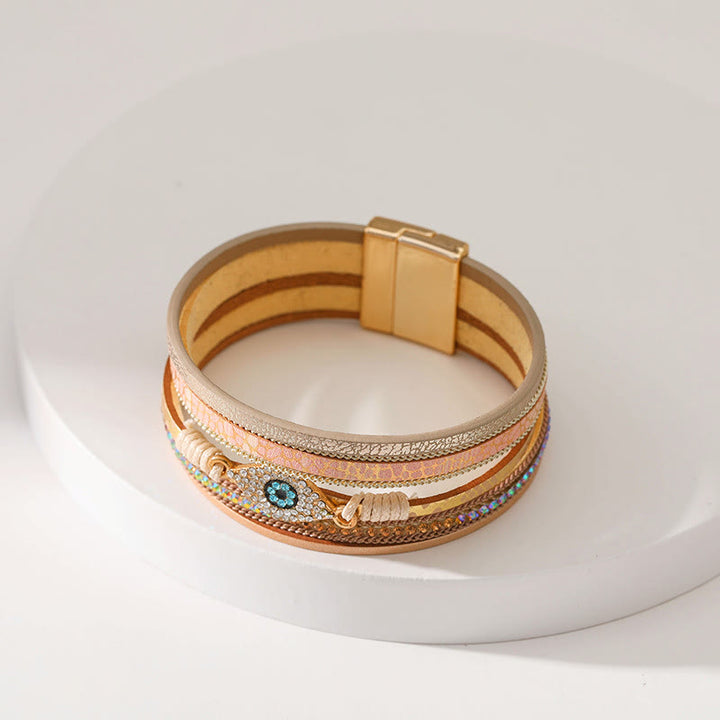 Olivenorma Zircon Evil Eye Faux Leopard Leather Pattern Bracelet - image 3