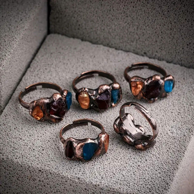 Olivenorma "The Fate" - Retro Random Color 3 Crystal Ring - Amethyst&Amber&Blue Apatite - image 0