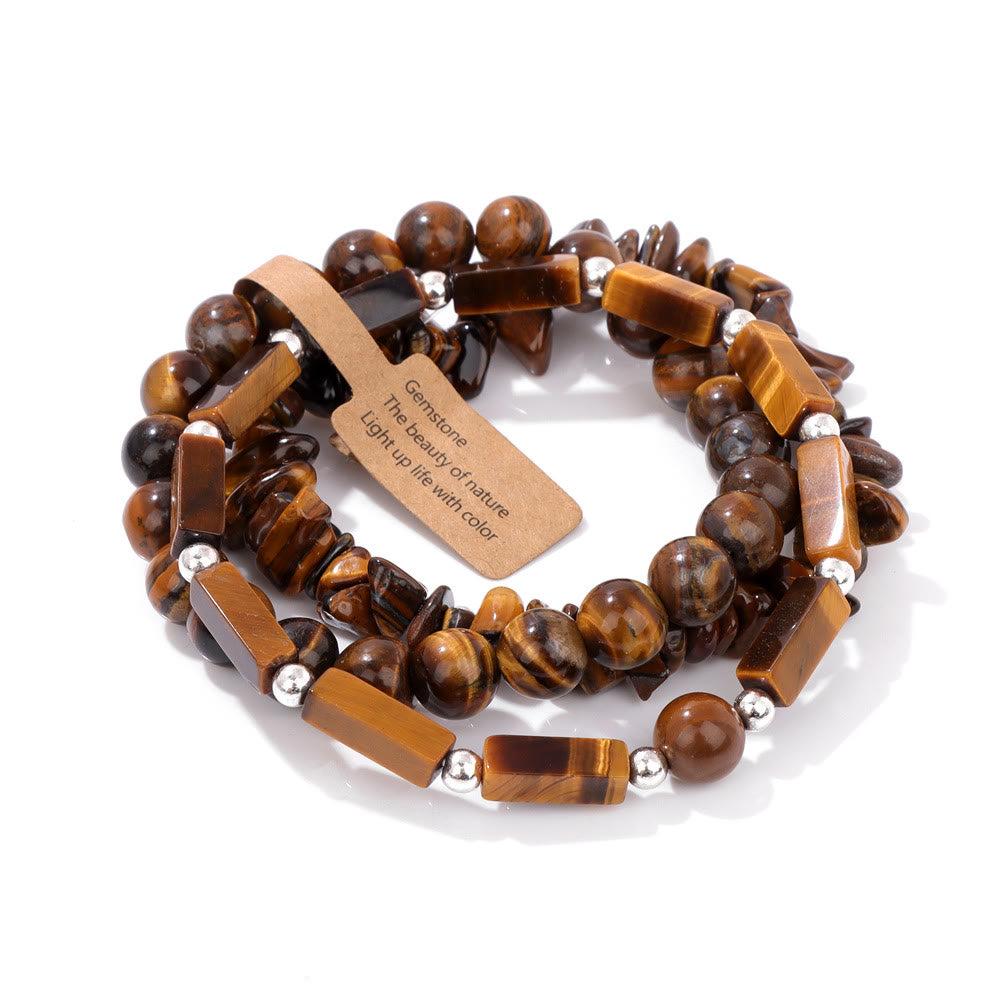 Olivenorma Natural Stone Irregular Three Layer Bracelet Set - Tiger Eye - image 1