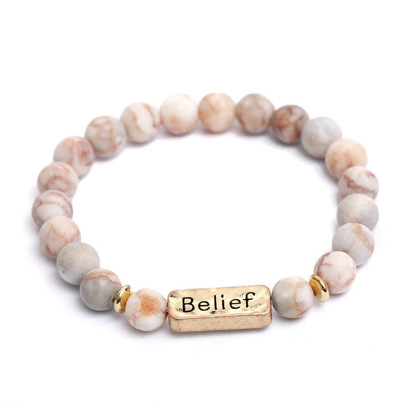 Olivenorma Natural Gemstone Belief Engraving Bracelet - Pink Emperor Stone - image 5