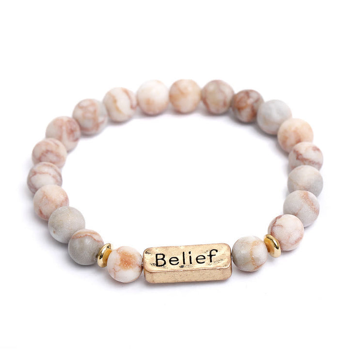 Olivenorma Natural Gemstone Belief Engraving Bracelet - Pink Emperor Stone - image 5