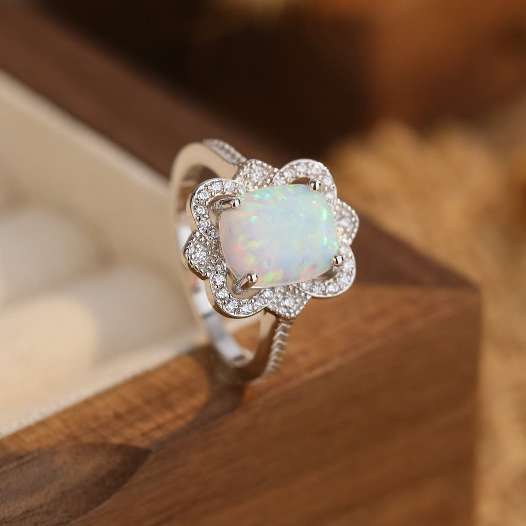 Olivenorma Opal White Zircon Engraved Design Engagement Ring - 10 - image 0