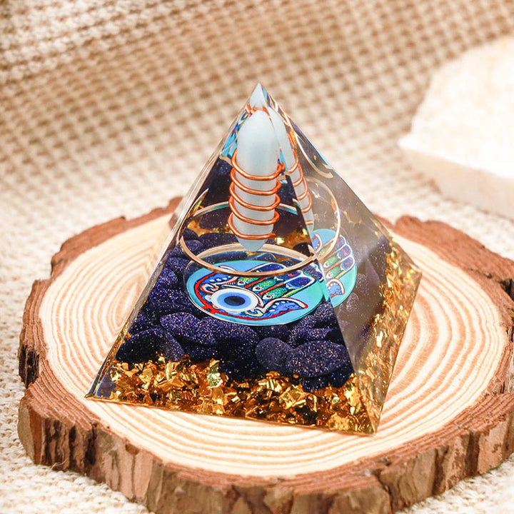 Olivenorma Aquamarine Pillar Hamsa & Evil Eye Orgone Pyramid - 10*10cm - YES PLEASE $8 - image 0