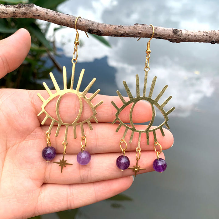 Olivenorma Evil Eye Tears Star Pendant Crystal Earrings - Amethyst Ball - image 31