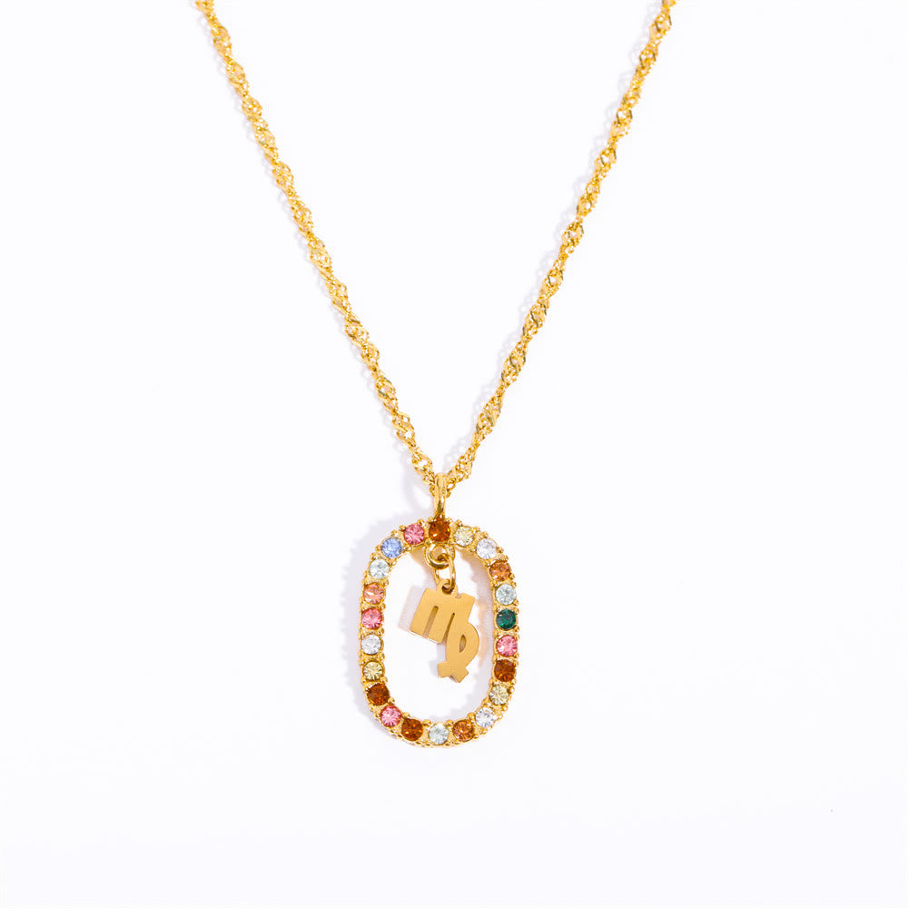 Olivenorma Zircon Openwork Oval Constellation Zodiac Necklace - Virgo - image 8