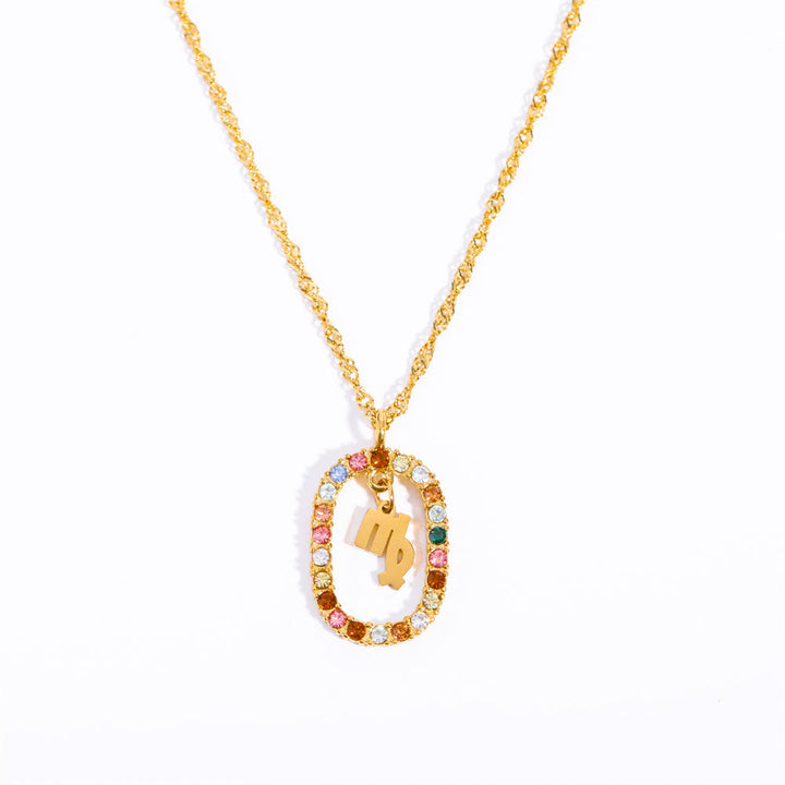 Olivenorma Zircon Openwork Oval Constellation Zodiac Necklace - Virgo - image 8