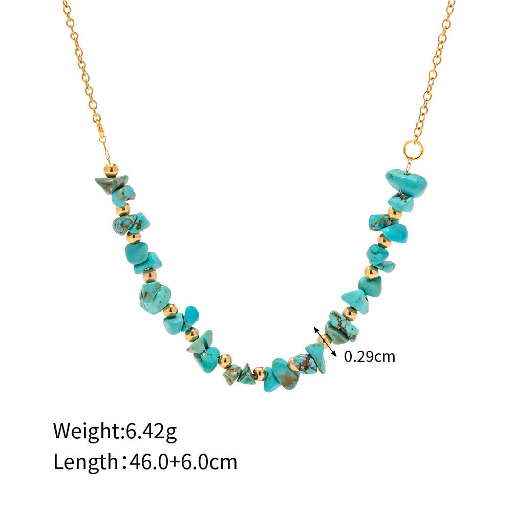 Olivenorma Turquoise Gravel Pendant 18k Gold Stainless Steel Necklace - image 6