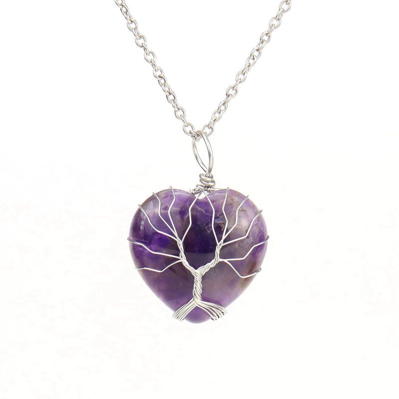 Olivenorma Natural Crystal Heart Necklace - Amethyst - image 12