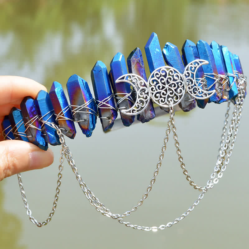 Olivenorma Cresent Moon Goddess Natural Crystal Crown - Labradorite#2 - image 45
