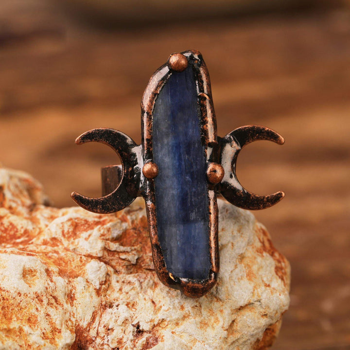 Olivenorma Kyanite Double Moon Healing Adjustable Ring - image 5