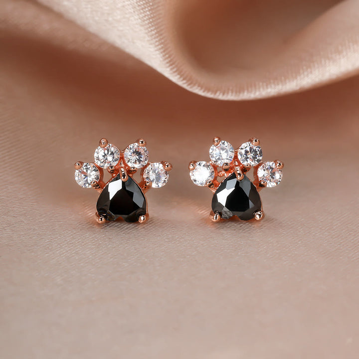 Olivenorma Kawaii Opal White Zircon Kitty Paw Earrings - Rose Gold - White Zircon & Black Zircon - image 6