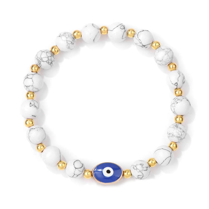 Olivenorma 8mm Blue Tiger Eye Evil Eye Bracelet - White Turquoise - image 13