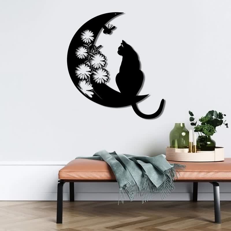 Olivenorma Cresent Moon and Cat Metal Wall Decor - Moon and Cat#3 - image 5