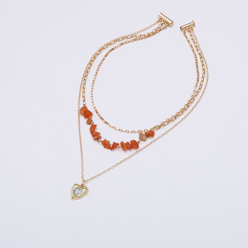 Olivenorma Agate White Zircon Irregular Heart Pendant Layered Necklace - image 3
