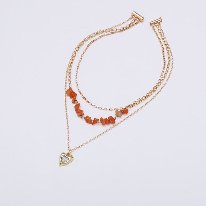 Olivenorma Agate White Zircon Irregular Heart Pendant Layered Necklace - image 3