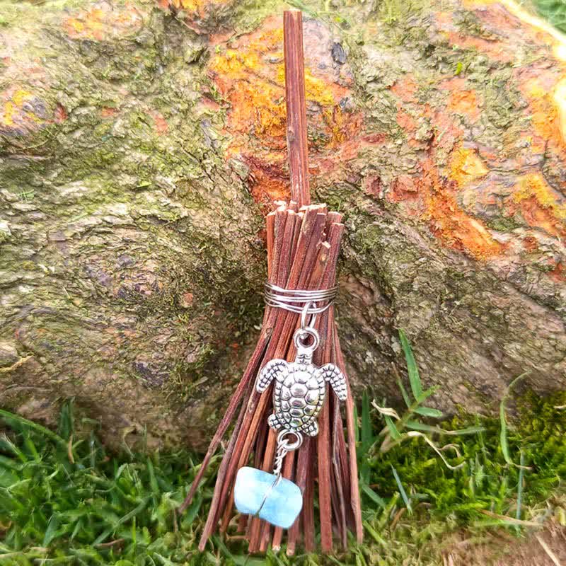 Olivenorma Handmade Mini Crystal Turtle Broom Ornament - Branch & Turtle & Blue Quartz - image 3