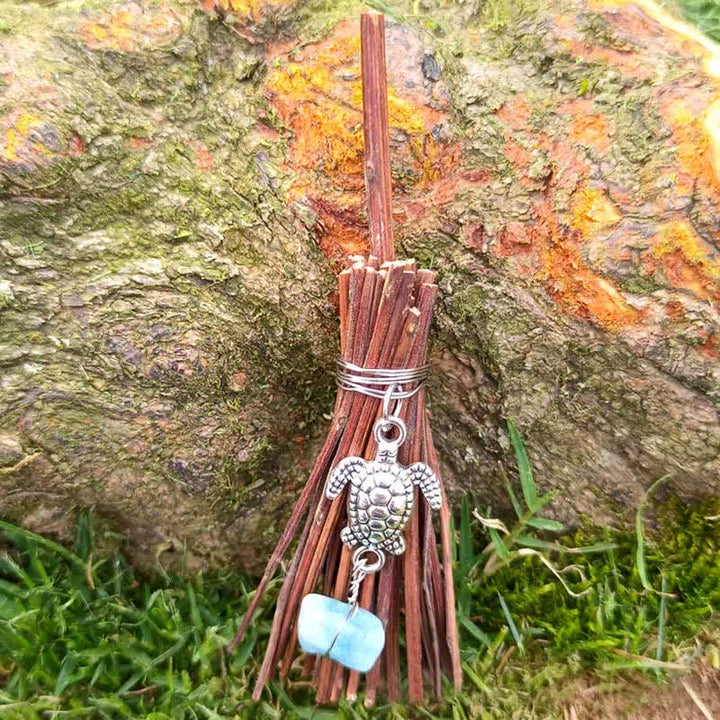 Olivenorma Handmade Mini Crystal Turtle Broom Ornament - Branch & Turtle & Blue Quartz - image 3