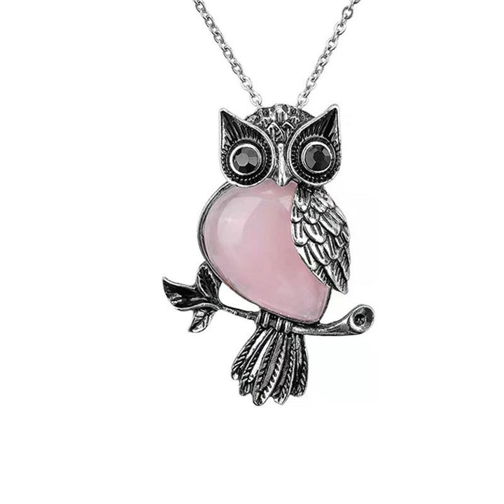 Olivenorma Natural Stone Owl Necklace - Rose Quartz - image 4
