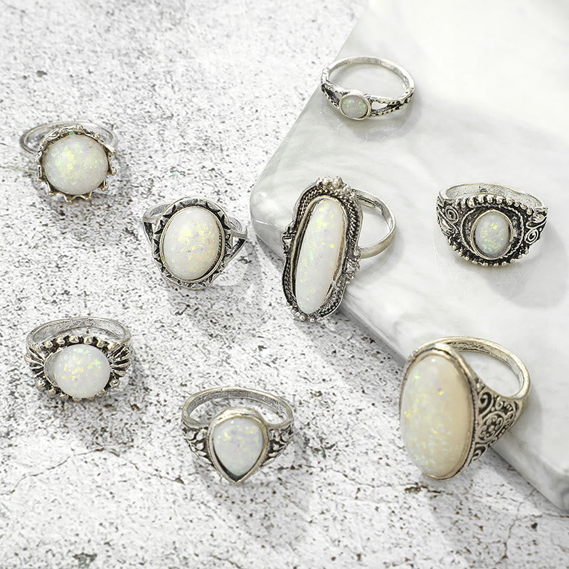 Olivenorma Round Oval Opal 8-Piece Ring Set - image 6