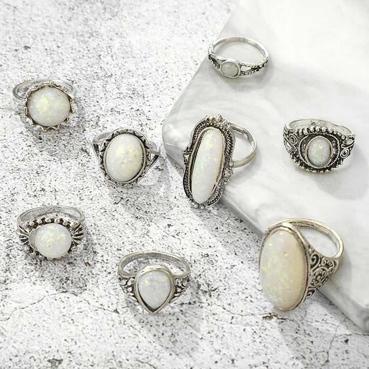 Olivenorma Round Oval Opal 8-Piece Ring Set - image 6