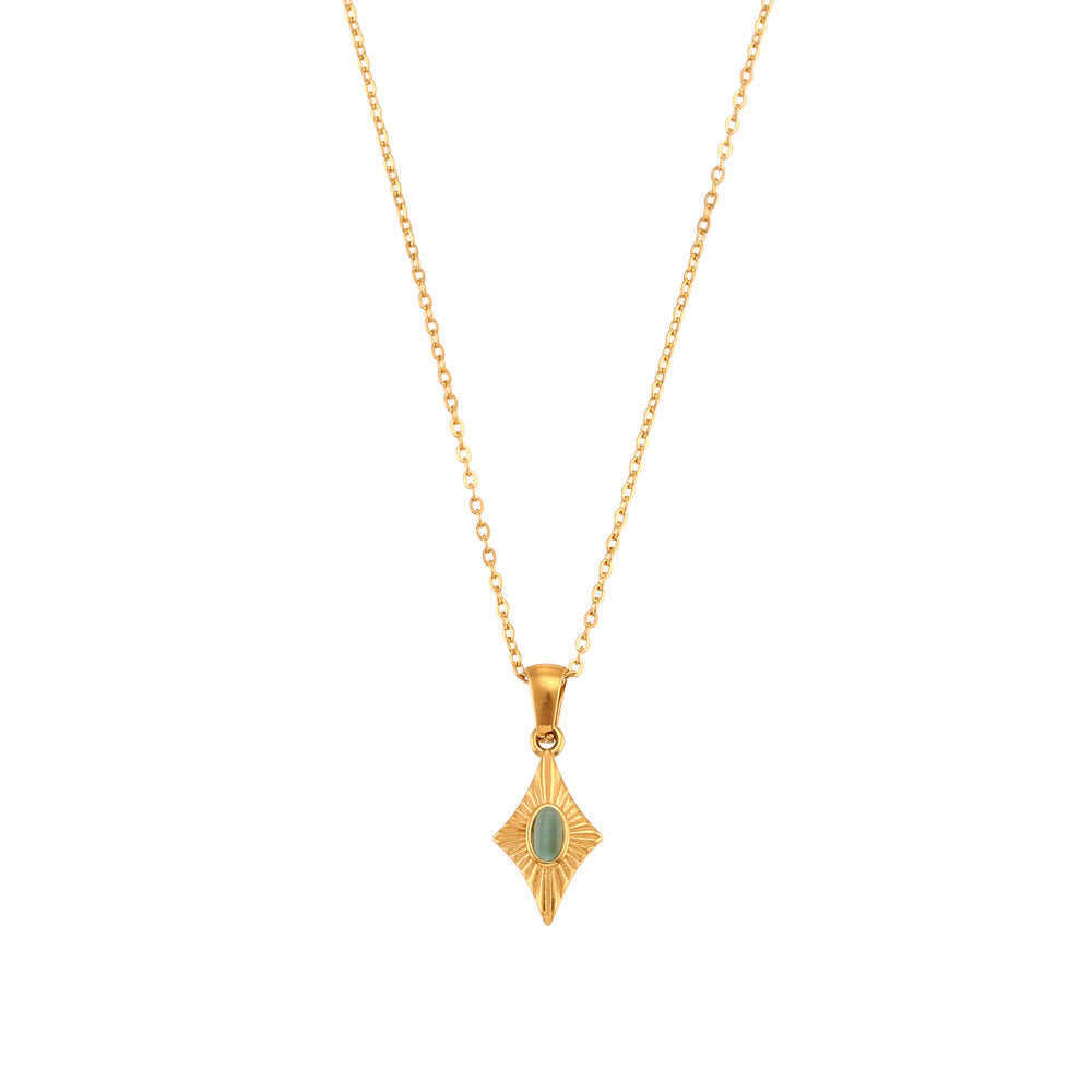 Olivenorma Cat's Eye Pendant Sweater Stainless Steel Necklace - Blue Cat's Eye Stone&Golden - image 2