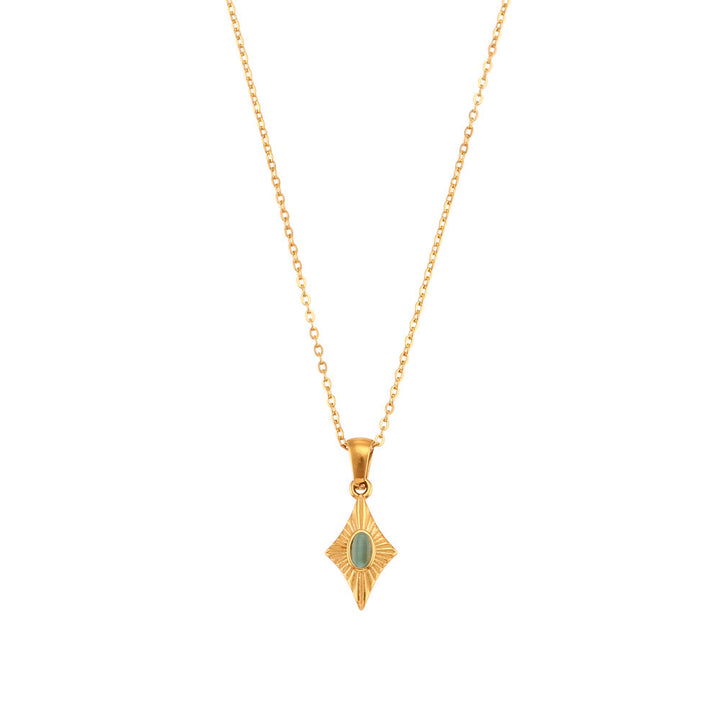 Olivenorma Cat's Eye Pendant Sweater Stainless Steel Necklace - Blue Cat's Eye Stone&Golden - image 2