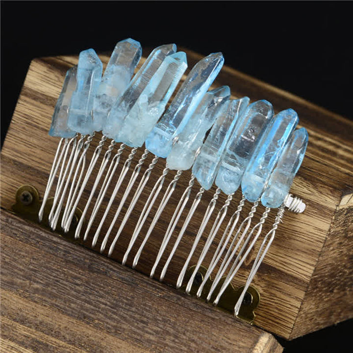 Natural Crystal U Shape Hair Comb Crystal Crown - Blue Quartz - image 11