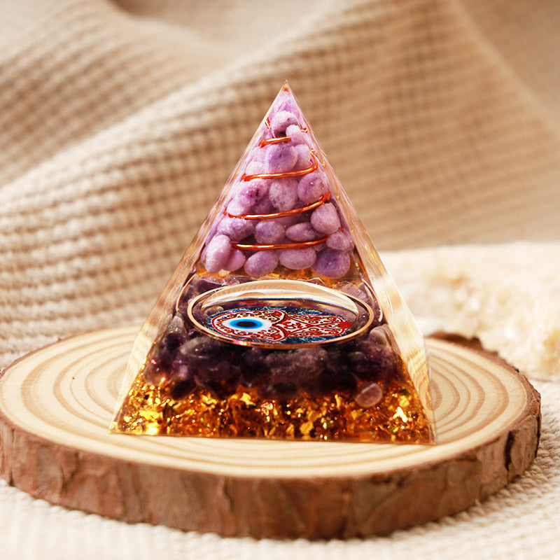 Olivenorma Amethyst With Purple Jade Hamsa Protection Orgone Pyramid - image 2