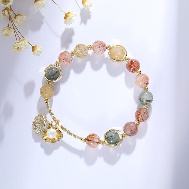 Olivenorma Colorful Rutilated Quartz Beaded Shell Pendant Bracelet - Colorful Rutilated Quartz - image 0