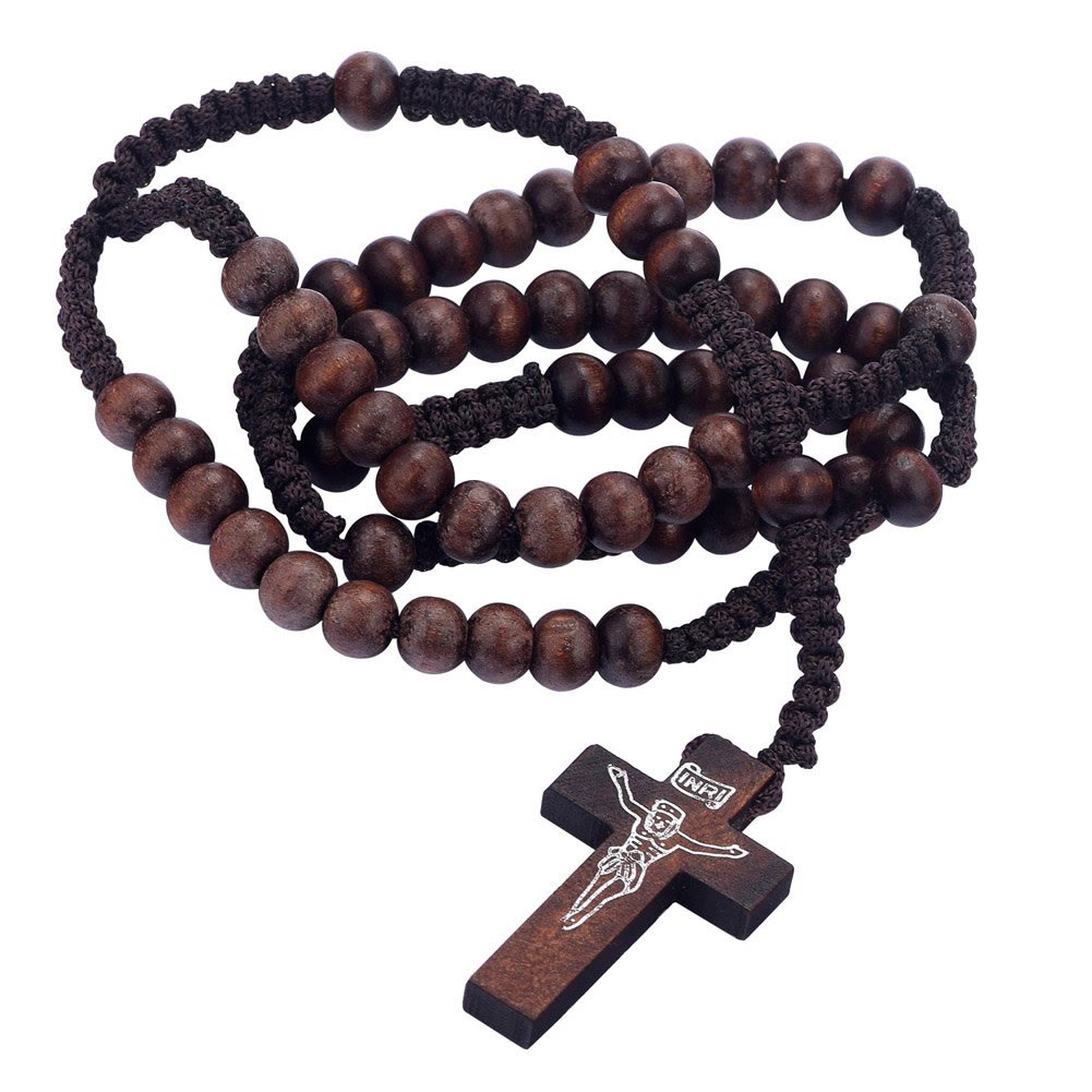 Olivenorma Cross Wooden Mala Bead Rosary Necklace - image 5
