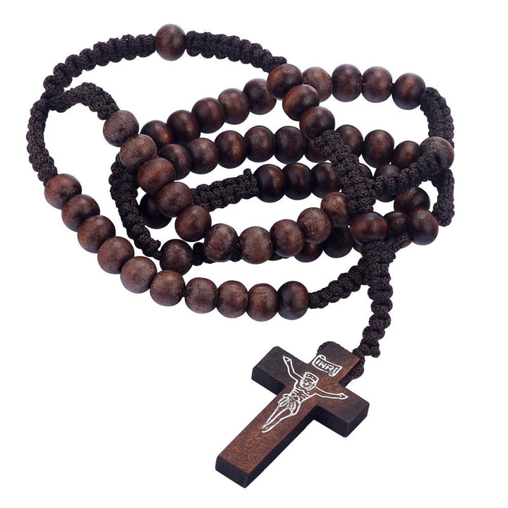 Olivenorma Cross Wooden Mala Bead Rosary Necklace - image 5