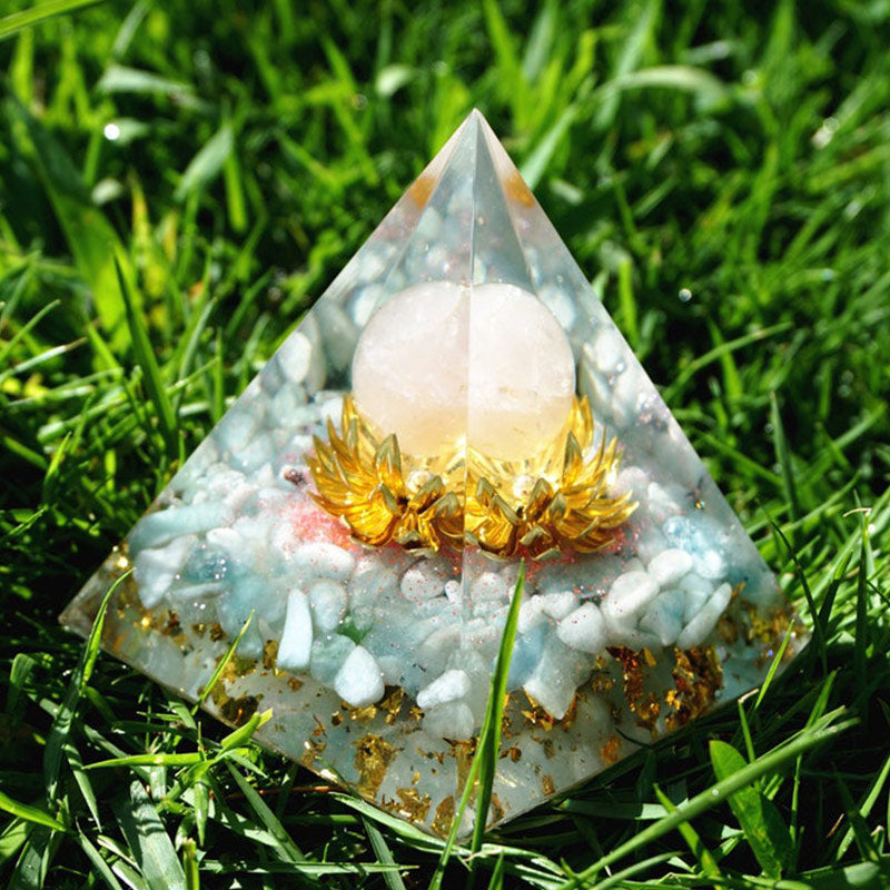 Olivenorma Aquamarine Rose Quartz Lotus Symbol Orgone Pyramid - image 3