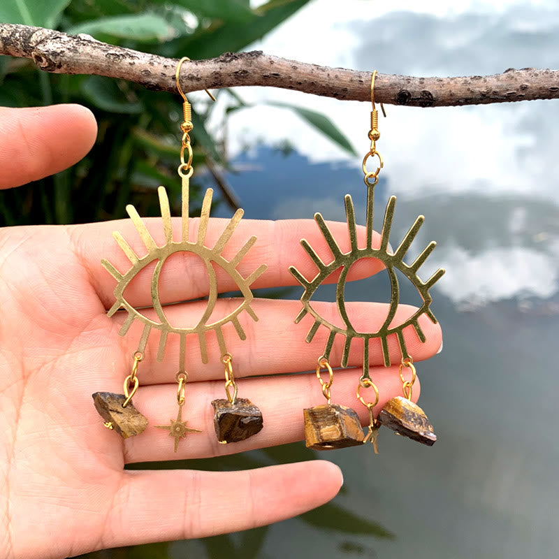 Olivenorma Evil Eye Tears Star Pendant Crystal Earrings - Tiger Eye - image 10