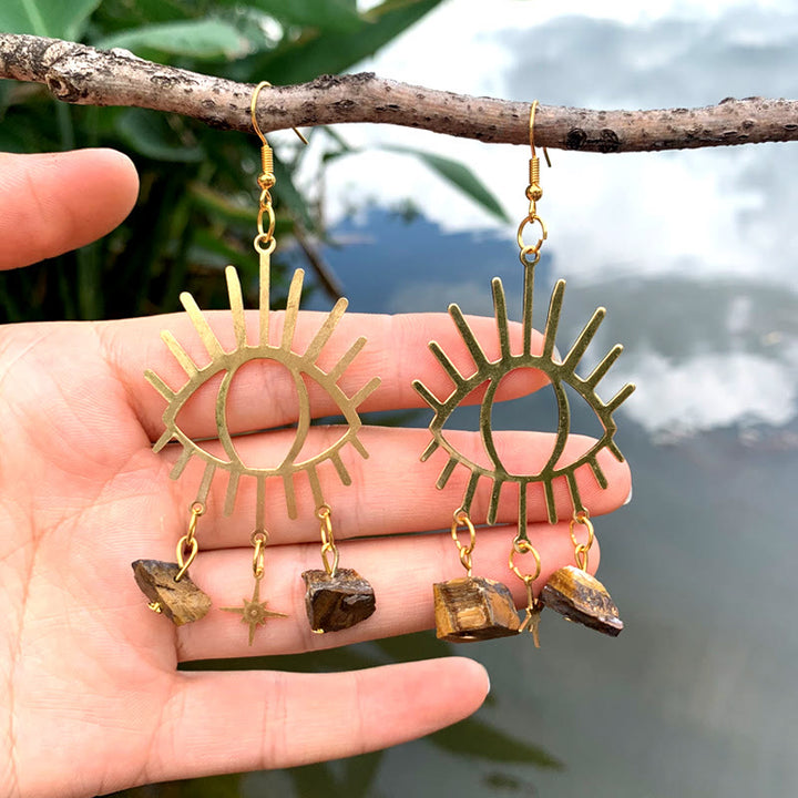 Olivenorma Evil Eye Tears Star Pendant Crystal Earrings - Tiger Eye - image 10