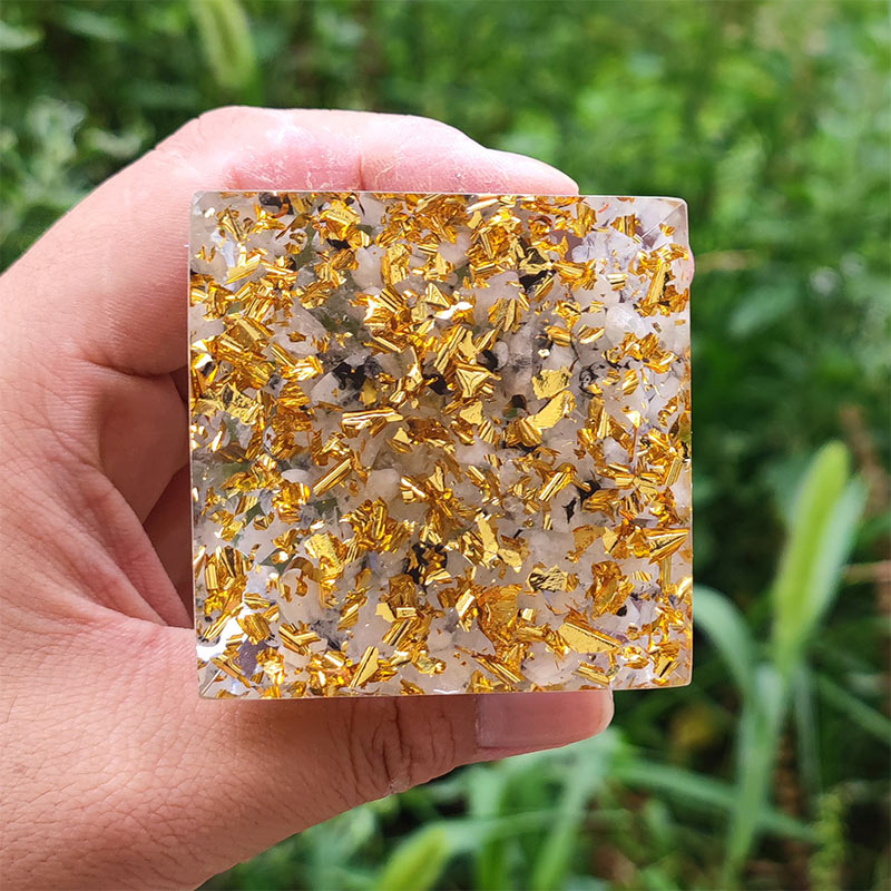 Olivenorma Moonstone with Peridot Tree Of Life Orgone Pyramid - image 4