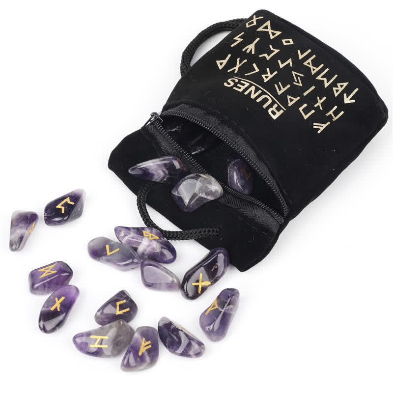 Olivenorma Rune Alphabet Carved Graphic Stone Balance Gemstone Decoration - Amethyst - image 22