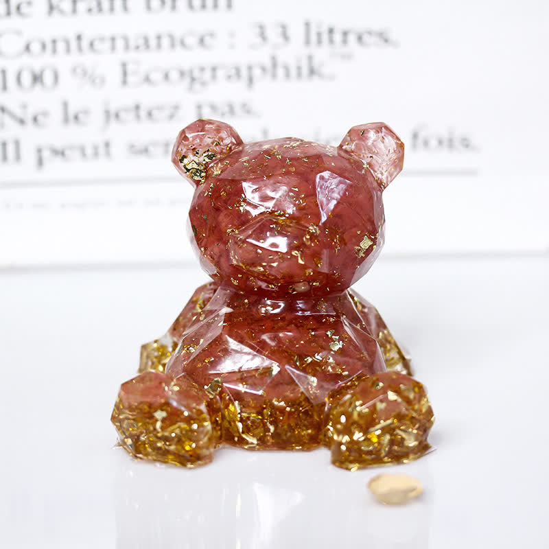 Olivenorma Crystal Mirror Bear Gemstone Decoration - Red Quartz - image 1