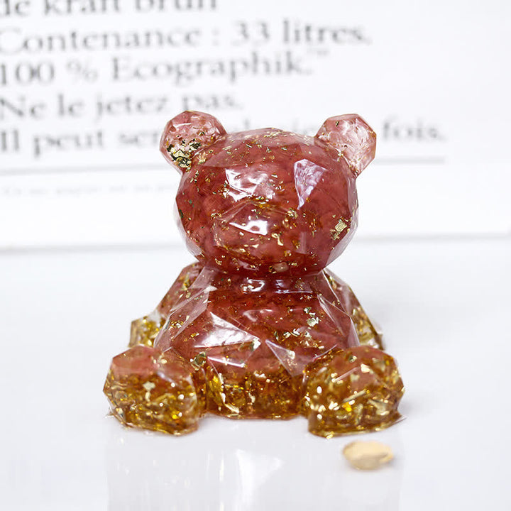 Olivenorma Crystal Mirror Bear Gemstone Decoration - Red Quartz - image 1