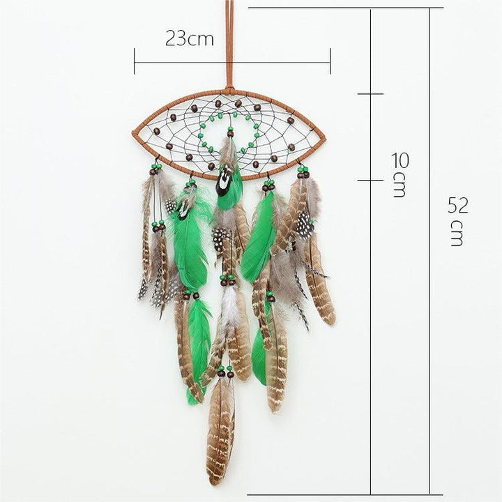 Olivenorma Natural Green Wooden Beads Peacock Feather Dream Catcher - image 9
