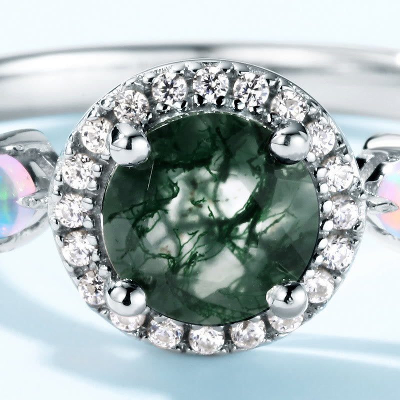 Olivenorma Round Moss Agate Opal Light Luxury Ring - image 3